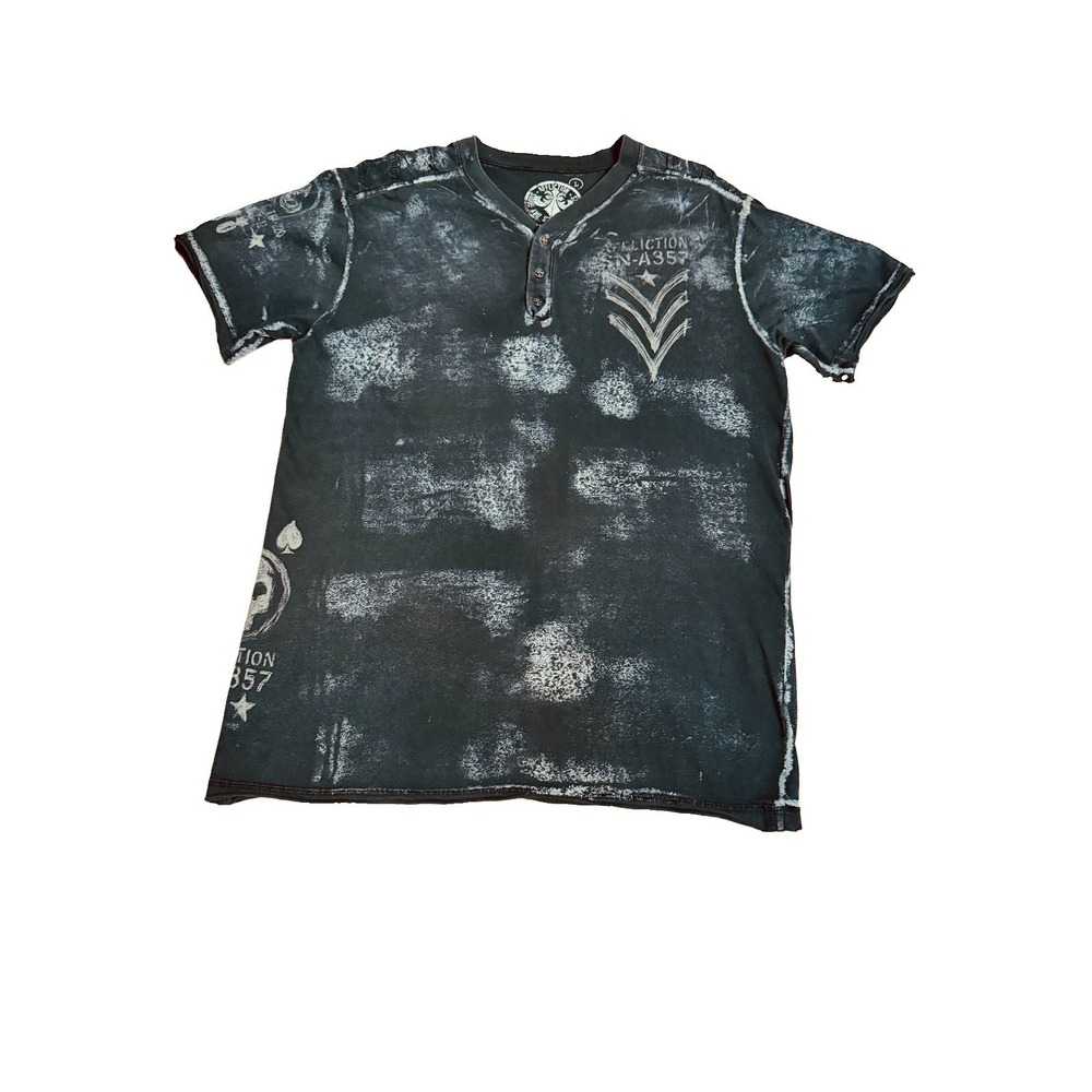 Affliction Y2K Henley T-Shirt Size L Skull Textured Cyber Grunge Ace Criss Alt